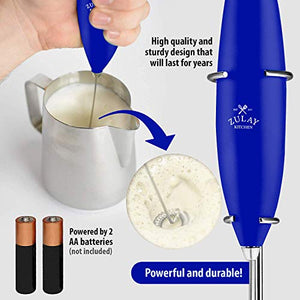 Zulay Original Milk Frother Handheld Foam Maker for Lattes - Whisk Drink Mixer for Bulletproof Coffee, Mini Foamer for Cappuccino, Frappe, Matcha, Hot Chocolate by Milk Boss (Royal Blue)