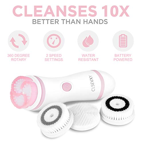Load image into Gallery viewer, Waterproof Facial Cleansing Spin Brush Set with 4 Exfoliation Brush Heads - Complete Face Spa System by CLSEVXY - Advanced Microdermabrasion for Deep Scrubbing and Gentle Exfoliating