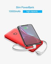 Load image into Gallery viewer, 10000mAh Portable Charger, Ultra Slim Power Bank,4 Output and Dual Input External Battery Pack with Built-in AC Wall Plug Micro USB Type C Three Cables with USB Output Compatible with All mobilephone
