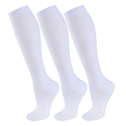 Compression Socks for Women and Men(1/3 Pairs)-Best for Running,Nursing,Circulation,Recovery & Travel (White - 3 Pairs, Large/X-Large)