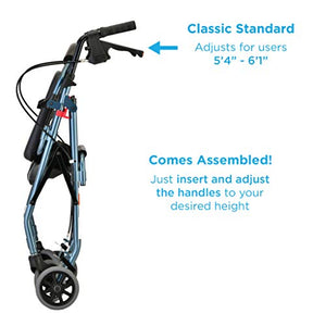 NOVA Medical Products GetGo Classic Rollator Walker (Standard Size), Rolling Walker for Height 5’4” - 6’1”, Seat Height is 22.25”, Color Blue