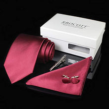 Load image into Gallery viewer, RBOCOTT Burgundy Tie and Pocket Square Set, Silk Necktie and Tie Clip Cufflinks Sets with Gift Box(1)
