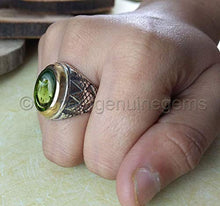 Load image into Gallery viewer, &quot;peridot ring, designer handmade jewelry, 925 sterling silver, two tone ring, arabic design ring, peridot men ring, gemstone man&#39;s ring, august birthstone, spiritual ring, healing power ring&quot;
