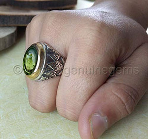 "peridot ring, designer handmade jewelry, 925 sterling silver, two tone ring, arabic design ring, peridot men ring, gemstone man's ring, august birthstone, spiritual ring, healing power ring"