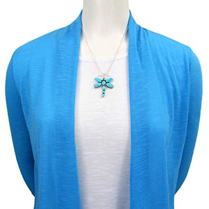 Dragonfly Turquoise Necklace Pendant in 925 Sterling Silver & Genuine Turquoise (20" Length)
