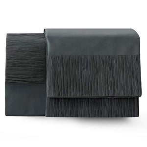 Bedsure Queen Size Sheets- Ruffled Embossed Bed Sheet Set - Soft Brushed Microfiber, Wrinkle Resistant Sheet - 14 inches Deep Pocket - 4-Pieces (Dark Grey)