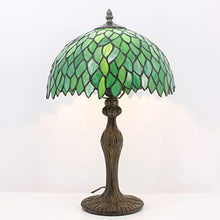Load image into Gallery viewer, Tiffany Style Table Lamp Light Green Wisteria Stained Glass Lampshade 18 Inch Tall Beside Bedroom Desk Lamps Antique Zinc Base for Living Room Office Lighting S523 WERFACTORY
