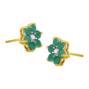 1 ct Natural Emerald Flower Stud Earrings with Diamonds in 18K Gold-Plated Sterling Silver