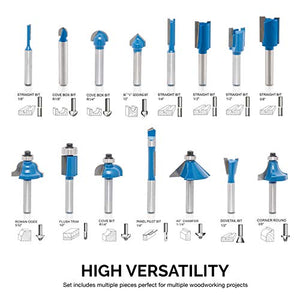 Hiltex 10100 Tungsten Carbide Router Bits, 15 Piece Router Bit Set, 1/4” Shank Tungsten Carbide Router Bits, Router Bits for Woodworking on Wood