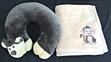 Load image into Gallery viewer, Life's Simple Answers Travel Pillow Blanket Set for Kids – Plush Monkey Travel Neck Pillow, Kids Size Travel Blanket and Matching Drawstring Backpack in This 3-Piece Travel Combo Set

