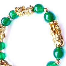 Load image into Gallery viewer, MANRUO Feng Shui Amulet Bracelet The Best Prosperity Green Bead Bracelet with 5 Vietnamese Sand Gold Plated Pi Xiu/Pi Yao Lucky Wealthy Brecelet
