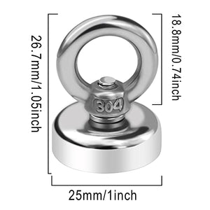 DIYMAG Magnetic Hooks, 40 lbs(18 KG) Pulling Force Rare Earth Magnetic Hooks with Countersunk Hole Eyebolt for Home, Kitchen, Workplace, Office and Garage, Pack of 10, Silver, DIY-NJ25-10P