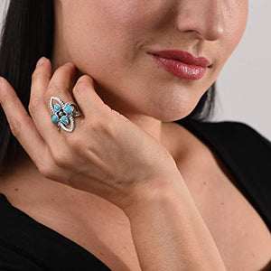 American West Sterling Silver Blue Turquoise Gemstone Cross Ring Size 7