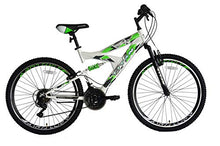 Load image into Gallery viewer, TITAN Pathfinder Elite, Green, Silver and White 26” Full Suspension Unisex MTB, high-tensile Steel Frame and Alloy Fork, V-Style Braking System, Double Wall Alloy Rims, 21 Speed Shimano Gear System.
