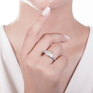 BERRICLE Rhodium Plated Sterling Silver Princess Cut Cubic Zirconia CZ 3-Stone Anniversary Promise Engagement Ring 3.25 CTW Size 10