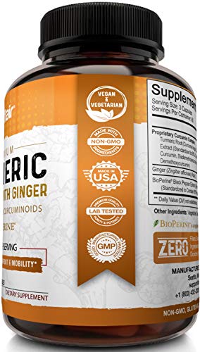 Load image into Gallery viewer, Turmeric Curcumin with Ginger & BioPerine Black Pepper Supplement: Anti-Inflammatory, Antioxidant, Anti Aging, 100% Natural, Non-GMO, Vegan Best Maximum Potency, No Side Effects (180 Capsules)