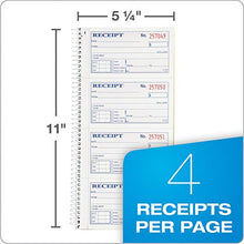 Load image into Gallery viewer, Adams Money and Rent Receipt Book, 2-Part Carbonless, 5-1/4&quot; x 11&quot;, Spiral Bound, 200 Sets per Book, 4 Receipts per Page (SC1152)
