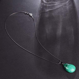 iSTONE 925 Sterling Silver Natural Malachite Ladies Pendant Necklace Water Drop Shape with 18" Silver Chain