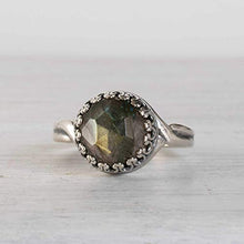 Load image into Gallery viewer, 925 Sterling Silver Vintage Style Natural Labradorite Ring - Iridescent Rose-Cut Genuine Gemstone March Birthstone Sizable Ring - Handmade Jewelry Gift For Her - Adjustable Boho Ring - Gift For Women
