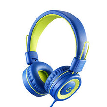 Load image into Gallery viewer, Kids Headphones - noot products K12 Foldable Stereo Tangle-Free 3.5mm Jack Wired Cord On-Ear Headset for Children/Teens/Boys/Girls/Smartphones/School/Kindle/Airplane Travel/Plane/Tablet (Blue/Lime)
