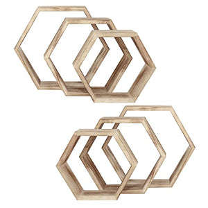 LIANTRAL Hexagon Floating Shelves, Wall Mounted Rustic Honeycomb Display Hanging Shelf for Living Room Bedroom