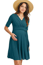 Load image into Gallery viewer, HELLO MIZ Women&#39;s Maternity Short Sleeve Casual Dress with tie for Baby Shower (Teal Solid,XL), X-Large
