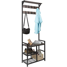 Load image into Gallery viewer, HOMEKOKO Coat Rack Shoe Bench, Hall Tree Entryway Storage Bench, Wood Look Accent Furniture with Metal Frame, 3-in-1 Design
