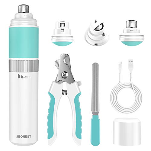 JBONEST Dog Nail Grinder with Quite Low Noise for Large Medium Small Dogs and Cats, Highly Speeds Rechargeable Pet Claw Trimmer with Clipper and File