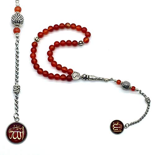ALBATROSART -Prestige Series -1- (8mm,33 Beads) Worry Beads-Prayer Beads-Tesbih-Tasbih-Tasbeeh-Misbaha-Masbaha-Subha-Rosary (Red Agate Stone Prayer Beads)