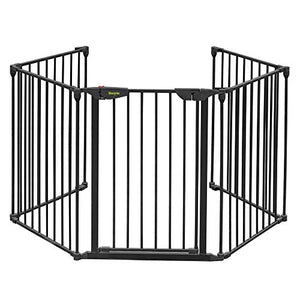 Bonnlo 122-Inch Wide Configurable Baby Gate Fireplace Safety Fence/Guard Adjustable 5-Panel Metal Play Yard for Toddler/Pet/Dog Christmas Tree Fence, Includes 4 Pack of Wall Mounts, Black
