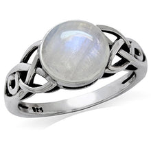 Load image into Gallery viewer, Silvershake 8mm Natural Round Shape Moonstone 925 Sterling Silver Triquetra Celtic Knot Solitaire Ring Size 8
