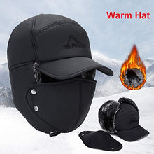Load image into Gallery viewer, Jahy2Tech Men Women Warm Winter Hats, Aviator Hats, Trapper Hat, Trooper Ear Flaps Hats with Brim and Face Mask for Snowproof Windproof Thermal Hunting Skiing Cycling Cold Weather Black
