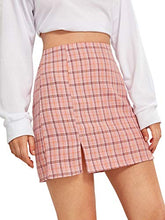 Load image into Gallery viewer, WDIRARA Women's Plaid Skirt High Waist Split Front Zip Up Mini Bodycon Skirt Light Pink M
