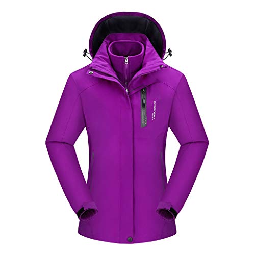 Keepmove Women's Fashion Waterproof Hoodie Hat Detachable Breathable Sport Outdoor Coat(Purple, Large)
