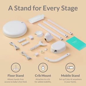 Cubo Ai Plus Smart Baby Monitor and 3-Stand Set | HD Night Vision Camera with A.I. Baby Safety Alerts, Sleep Analytics and Two-Way Audio | iOS, Android and Smart Home Compatible