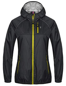 Little Donkey Andy Women's Waterproof Cycling Bike Jacket with Hood, Running Rain Jacket, Windbreaker, Ultralight Packable Black Size L