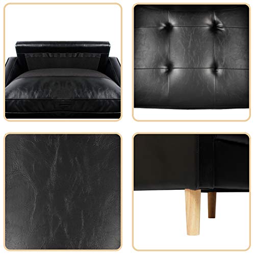 Load image into Gallery viewer, AILEEKISS Mid-Century Sectional Sofa Set Faux Leather Office 3 Pcs Couch Set with Armrest Modern Upholstered Loveseat Couches (1-Seater+1-Seater+2-Seater, Black)