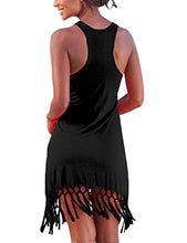 Load image into Gallery viewer, lime flare Women Casual Racerback Mini Short Beach Tank Dress Long T Shirt Tunic Sundress with Fringes (Solid Black, Large(US 12-14))
