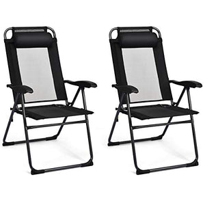 Giantex Set of 2 Patio Dining Chairs, Folding Lounge Chairs with 7 Level Adjustable Backrest, 300 Lbs Capacity, Outdoor Portable Chairs with Metal Frame