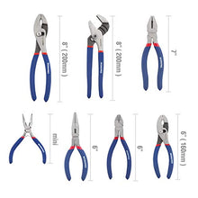 Load image into Gallery viewer, WORKPRO 7-piece Pliers Set (8-inch Groove Joint Pliers, 6-inch Long Nose, 6-inch Slip Joint, 4-1/2 Inch Long Nose, 6-inch Diagonal, 7-inch Linesman, 8-inch Slip Joint) for DIY &amp; Home Use
