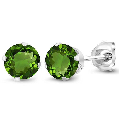 Gem Stone King 1.00 Ct Round 5mm Green Chrome Diopside Sterling Silver Stud Women's Earrings