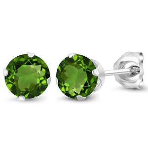 Gem Stone King 1.00 Ct Round 5mm Green Chrome Diopside Sterling Silver Stud Women's Earrings