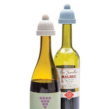 Load image into Gallery viewer, Beanie Cap Decorative Silicone Bottle Stopper in a gift box, Set of Two, Novelty Cork Replacement, Beverage and wine Keeper, champagne bottle stoppers (Blue &amp; Grey)
