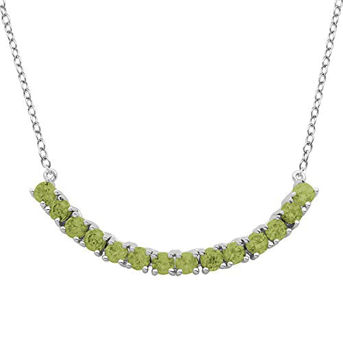 925 Sterling Silver Genuine Peridot August Birthstone Curved Bar Necklace, 18