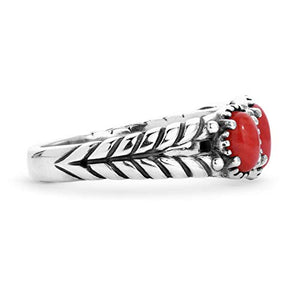 American West Sterling Silver Red Coral Gemstone 3-Stone Ring Size 9