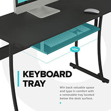 Load image into Gallery viewer, RIF6 L-Shaped Computer Desk - Modern Home Office Corner Desk with Keyboard Shelf Tray - Black Wide Surface Study Workstation Table for PC Laptop Gaming and Writing - with Sturdy Adjustable Steel Legs
