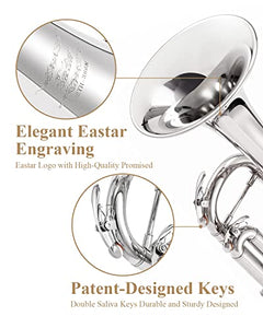 Eastar Bb Standard Trumpet Set for Beginner, Brass Student Trumpet Instrument with Hard Case, Cleaning Kit, 7C Mouthpiece and Gloves, ETR-380N, Silver