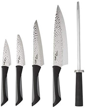 Load image into Gallery viewer, Kai Luna Knife Block Set, 6 Piece Kitchen Knives Set with Black Handles, Japanese Style Cutlery, Includes Chef, Utility, Paring, and Citrus Knives plus Honing and Sharpening Steel
