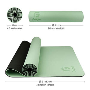 Gruper TPE Yoga Mat,Pro Yoga Mat Eco Friendly Non Slip Fitness Exercise Mat with Carrying Strap,Workout Mat for Yoga, Pilates and Floor Exercises (Matcha Green + Black, Thickness-6mm(1/4 inch))