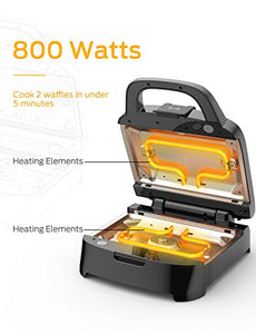 Elechomes Belgian Waffle Maker with Removable Plates, Easy to Use and Dishwasher Safe, Non-Stick, 2-Slices, Cord-Storage, Premium Stainless Steel